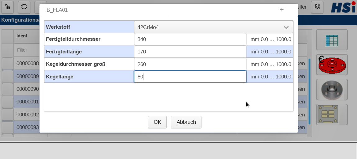 Bauteil beschreibende Merkmale können optional eingegeben werden.